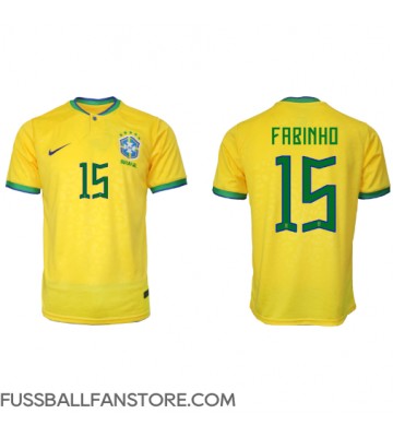 Brasilien Fabinho #15 Replik Heimtrikot WM 2022 Kurzarm